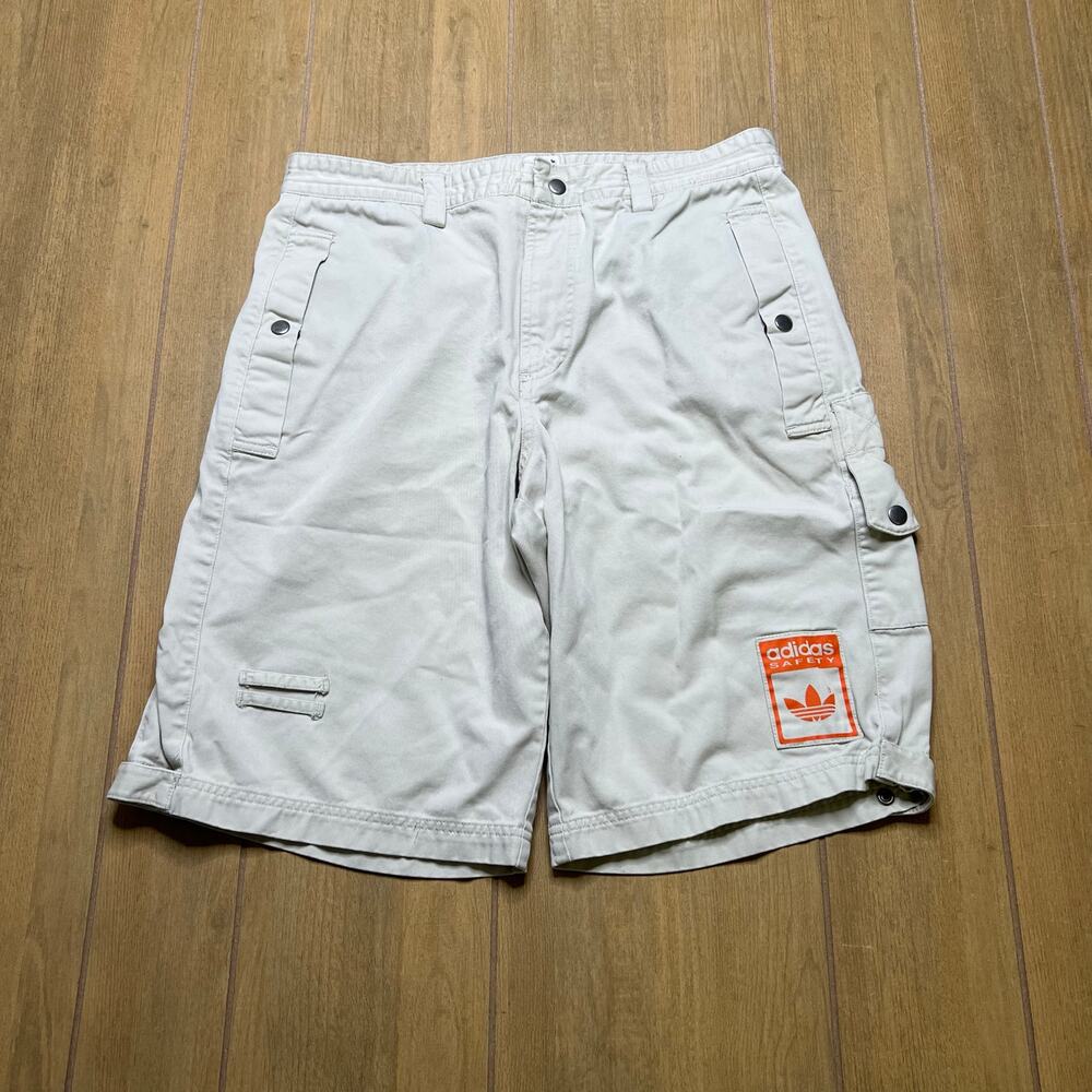 Adidas Safety Cargo Shorts Mens M Beige Utility Workwear Sample Rare Vintage Y2K